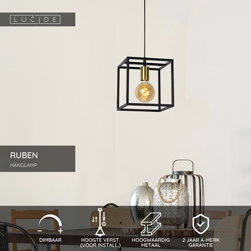 Lucide RUBEN - Hanglamp - 1xE27 - Zwart - USP